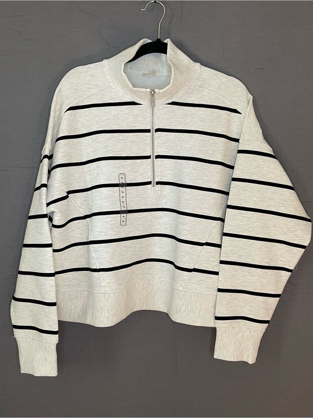 CALIA Women’s XL Striped Quarter Zip Pullover Sweatshirt White & Black Nautical